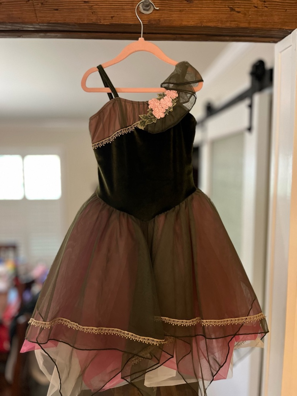 Girl's Olive Green and Pink Floral Tulle Dance Costume Medium MC
